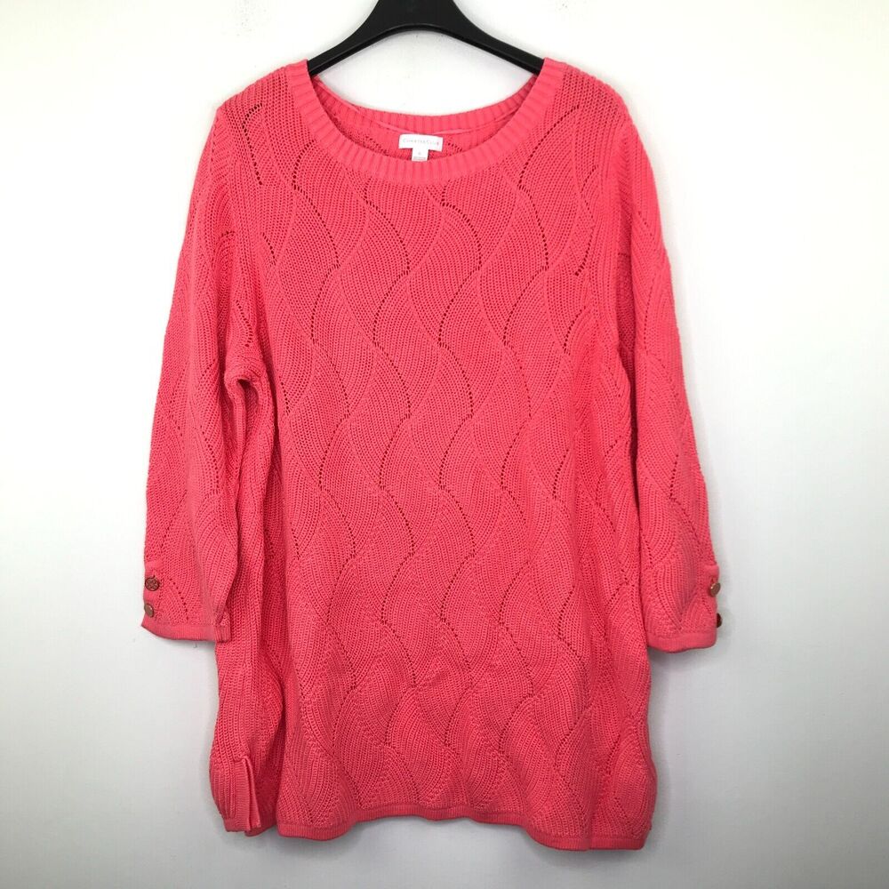 Charter Club Women's XL Sweater Pink Knit Curvy Stitch 3/4 Sleeve Tunic AS22 - Picture 1 of 4